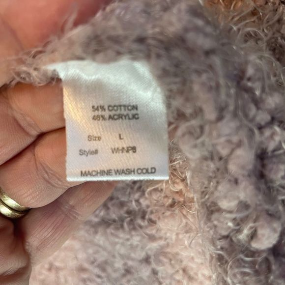 Woven Heart Pink Cozy Cardigan Faux Angora Knit Open Front Pockets Size Large - Picture 4 of 9